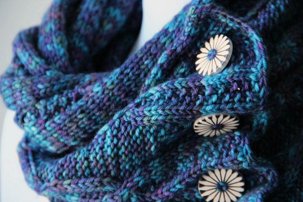 hand knit blue cowl