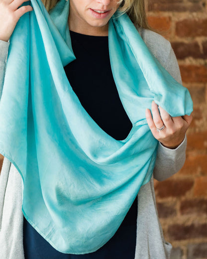Aqua Silk Scarf – Hand-Dyed Habotai Silk